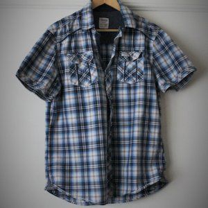 Private Member Blue Plaid Short Sleeve Shirt sizeL
